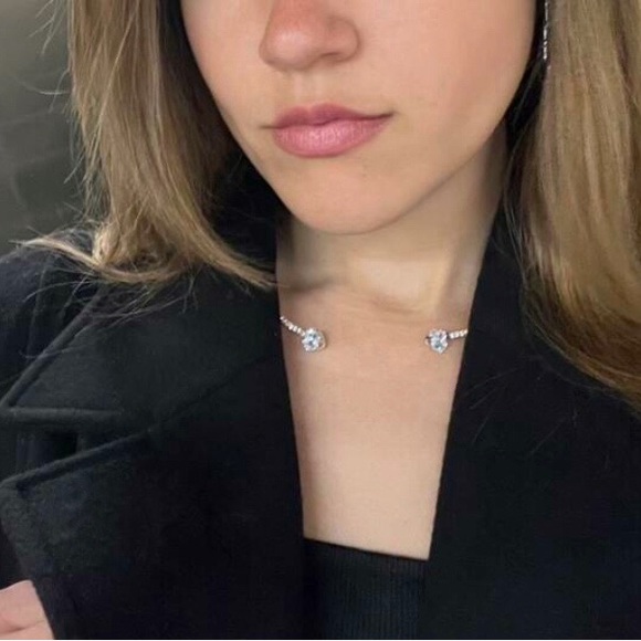 New Crystal & Cubic Zirconia Heart Accented Open Cuff Pave Choker Necklace - Picture 16 of 16